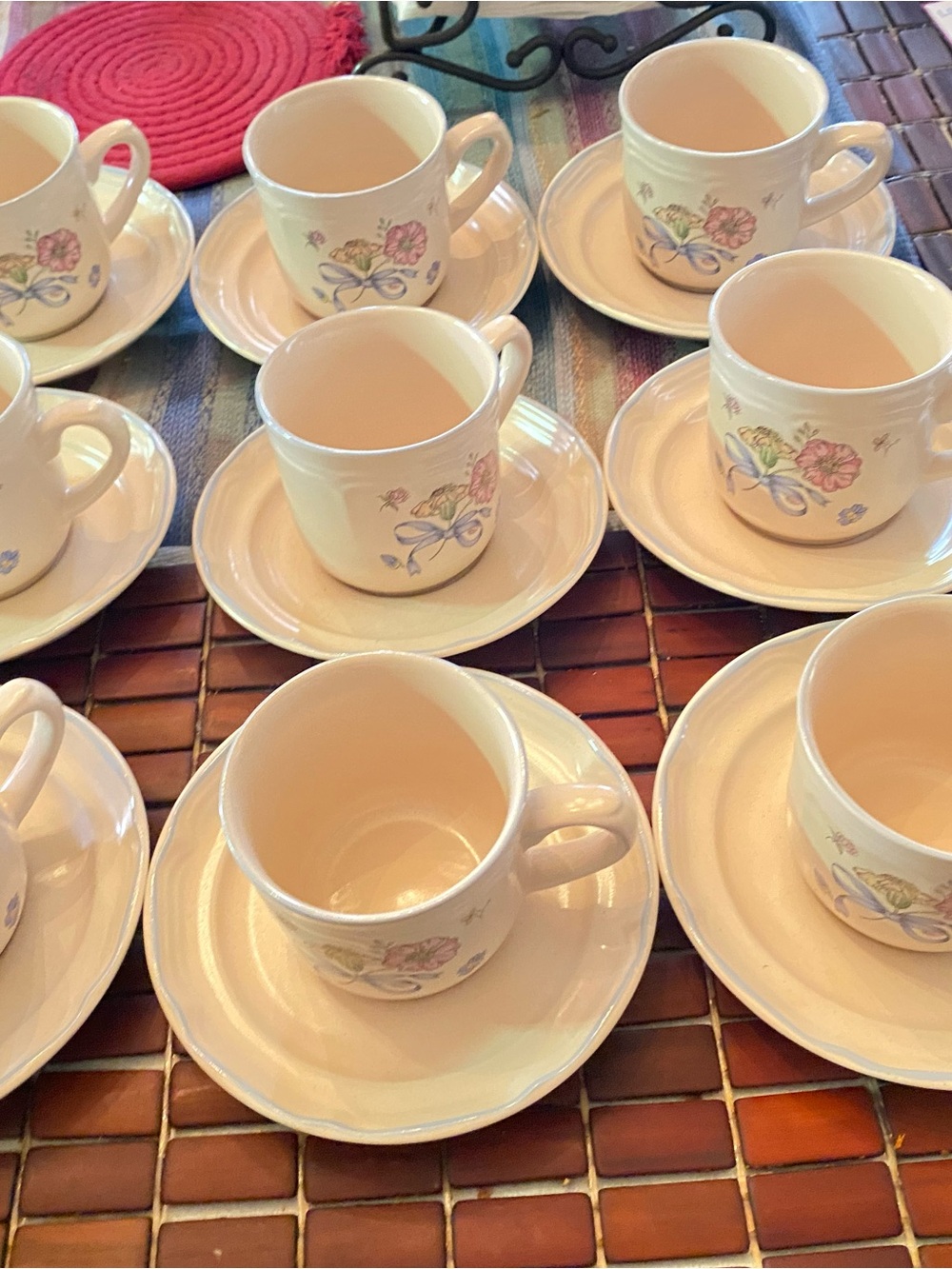 Vintage International Cream Floral Teacup and Saucer Set - Elegant Home Dining